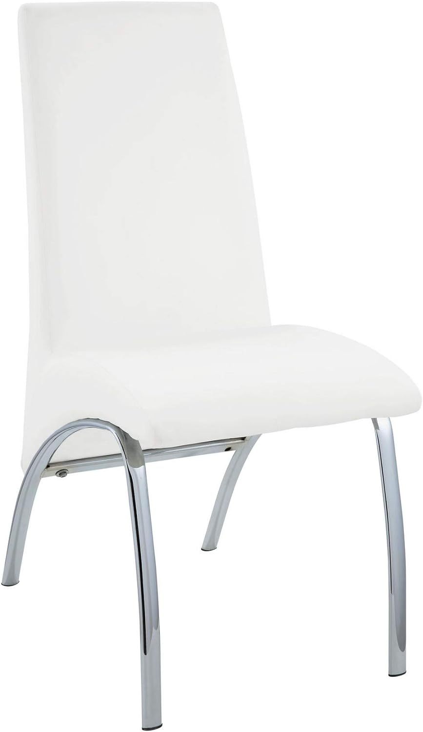 Acme Pervis Faux Leather Upholstered Side Chair in White and Chrome