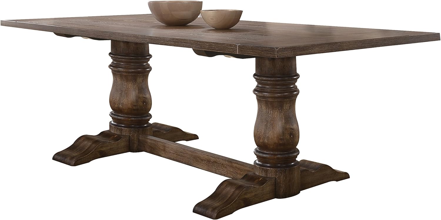 Acme Leventis Trestle Dining Table in Weathered Oak