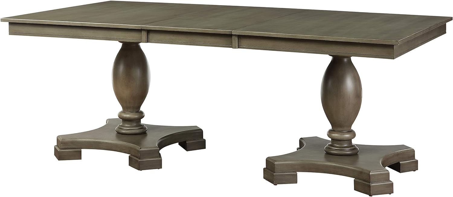 Acme Waylon Wooden Double Pedestal Dining Table with Removable Leaf in Gray Oak