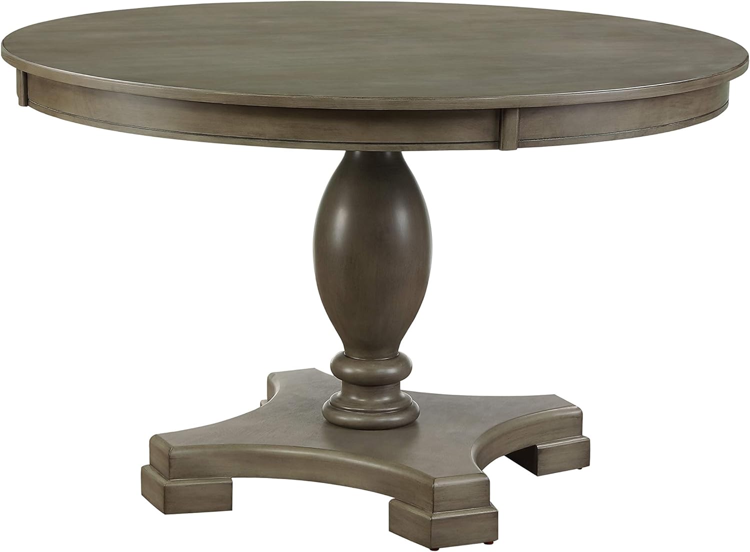 Acme Waylon Round Wooden Top Dining Table with Single Pedestal in Gray Oak