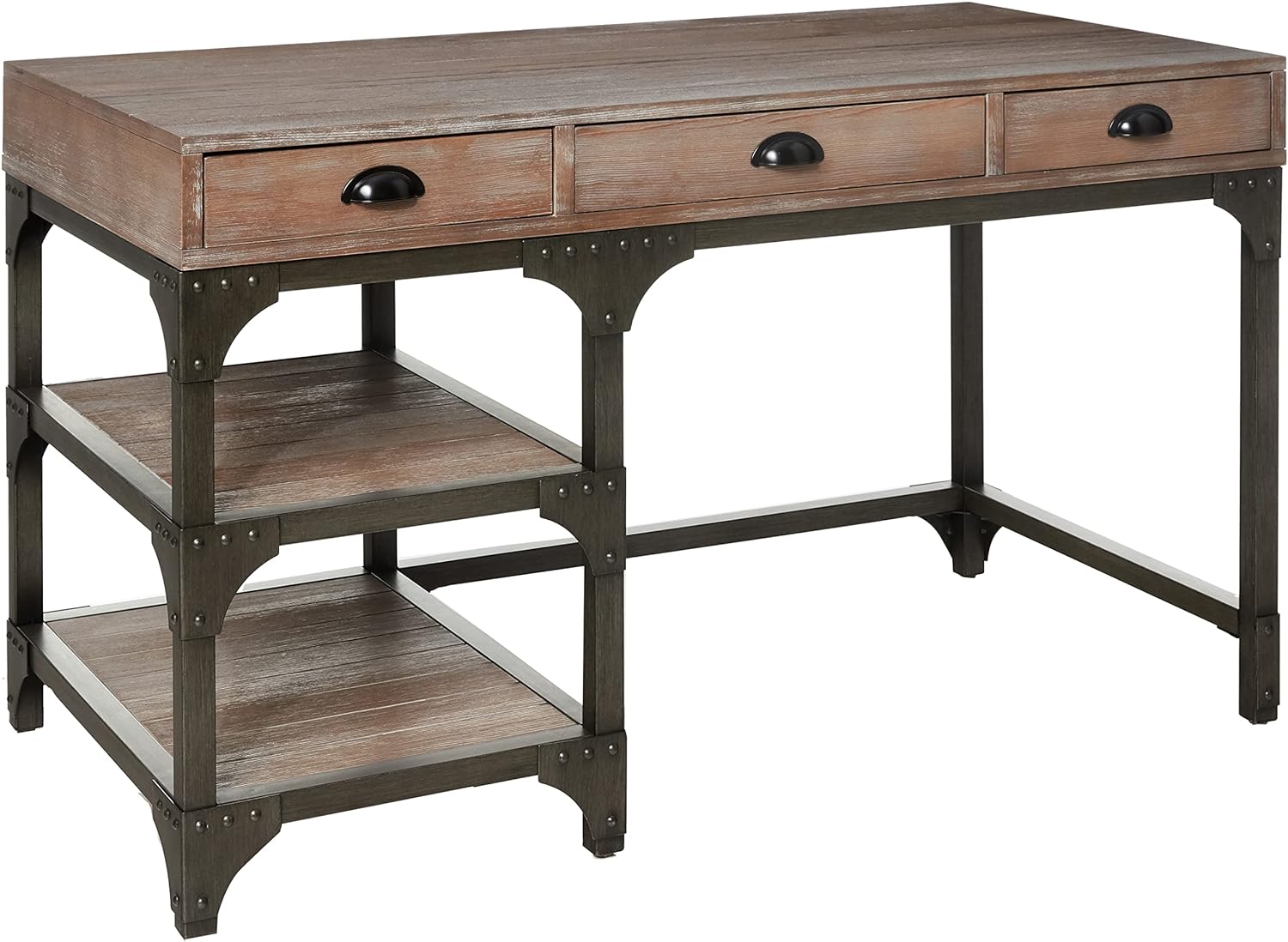 Acme Gorden 3-Drawer Wooden Writing Desk in Weathered Oak and Antique Silver