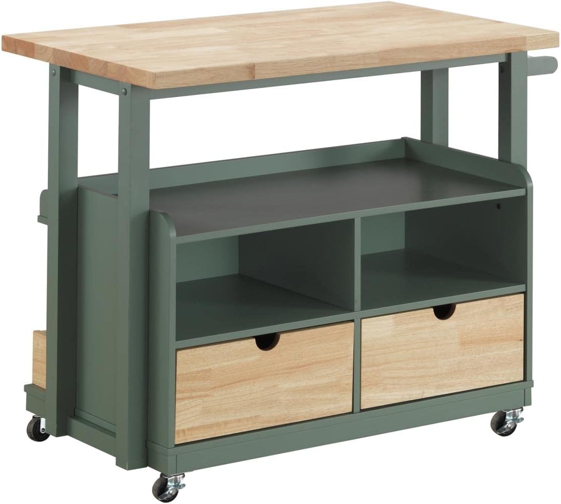 Acme Harper Kitchen Cart in Natural and Green