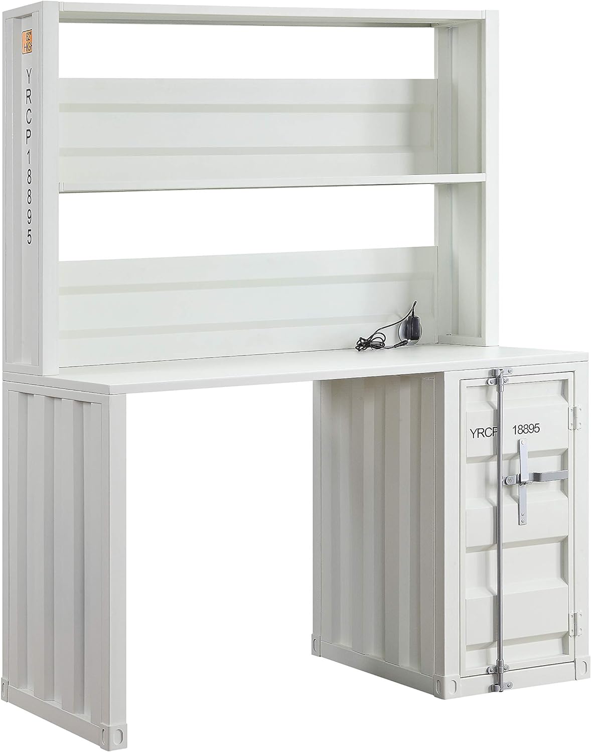 Acme Cargo Metal Desk and Hutch with Shelf in White