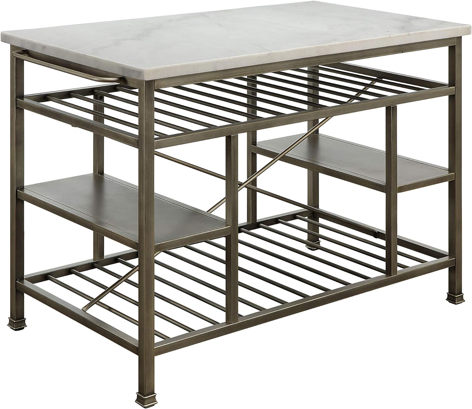 Acme Lanzo Kitchen Island in Marble and Antique Pewter