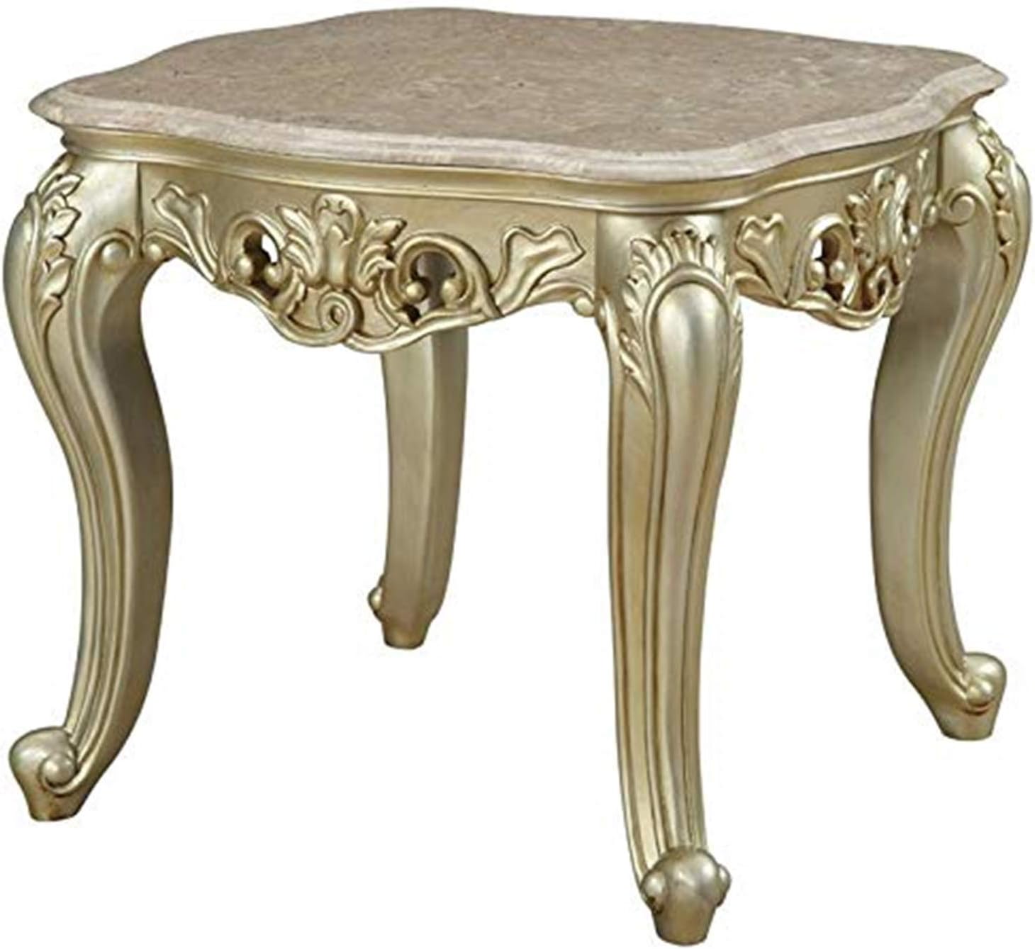 Acme Gorsedd Square Marble Top End Table in Golden Ivory