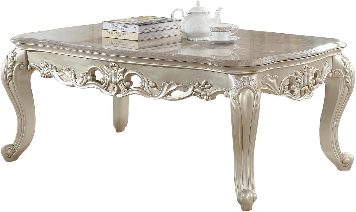 Acme Gorsedd Coffee Table in Marble and Antique White