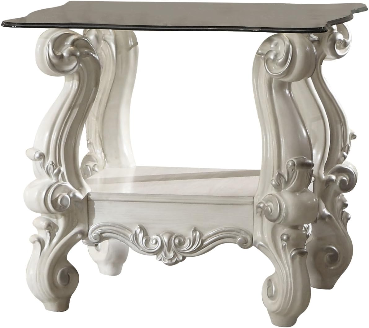 ACME Versailles End Table - 82104 - Bone White & Clear Glass