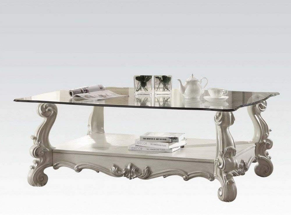 ACME Versailles Coffee Table - 82103 - Bone White & Clear Glass