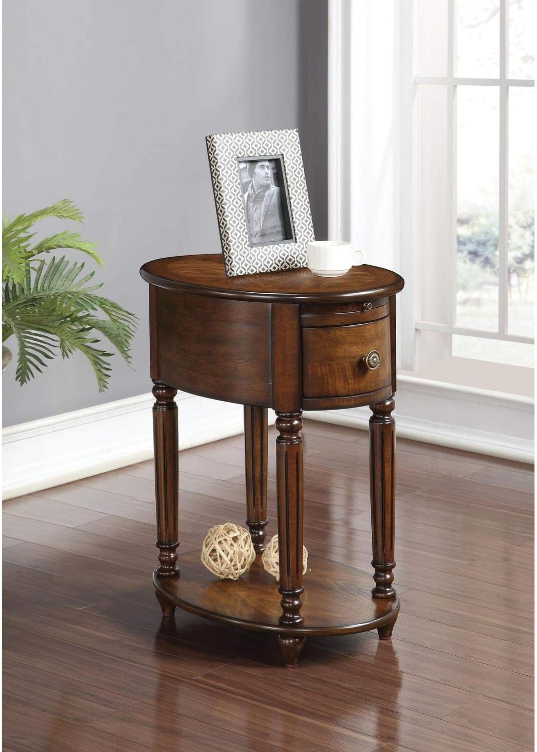 Acme Peniel 1-Drawer Wooden Accent Table with Bottom Shelf in Dark Oak