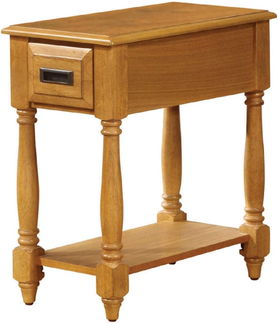 Acme Qrabard 1-Drawer Wooden Accent Table with Bottom Shelf in Light Oak