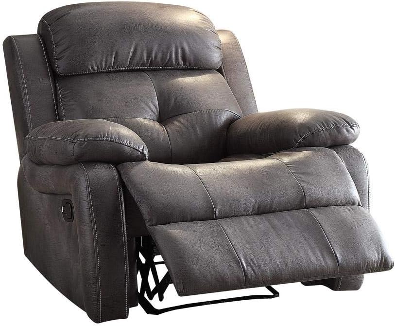 Acme Ashe Microfiber Motion Recliner with Pillow Top Amrest and Headrest in Gray