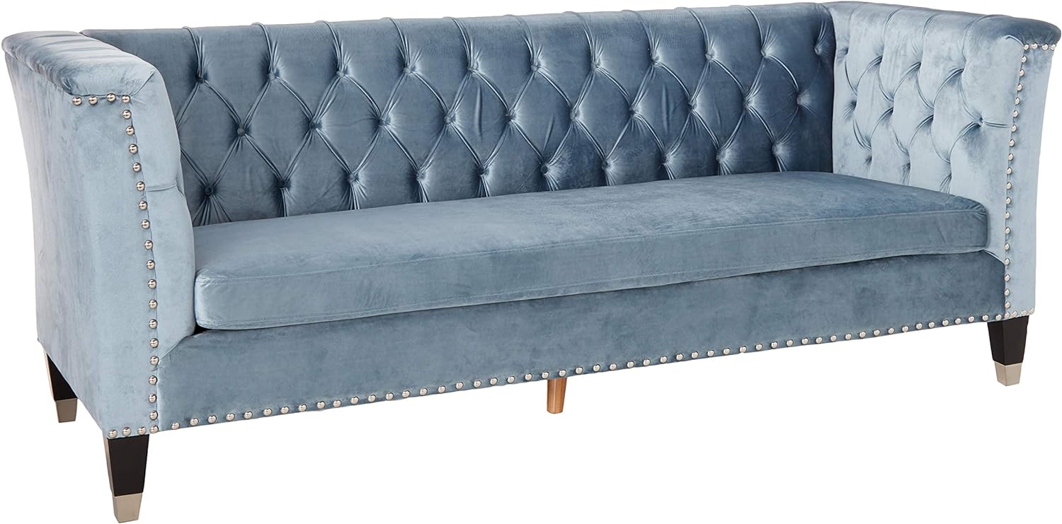 Acme Honor Velvet Tufted Upholstered Sofa in Blue Gray