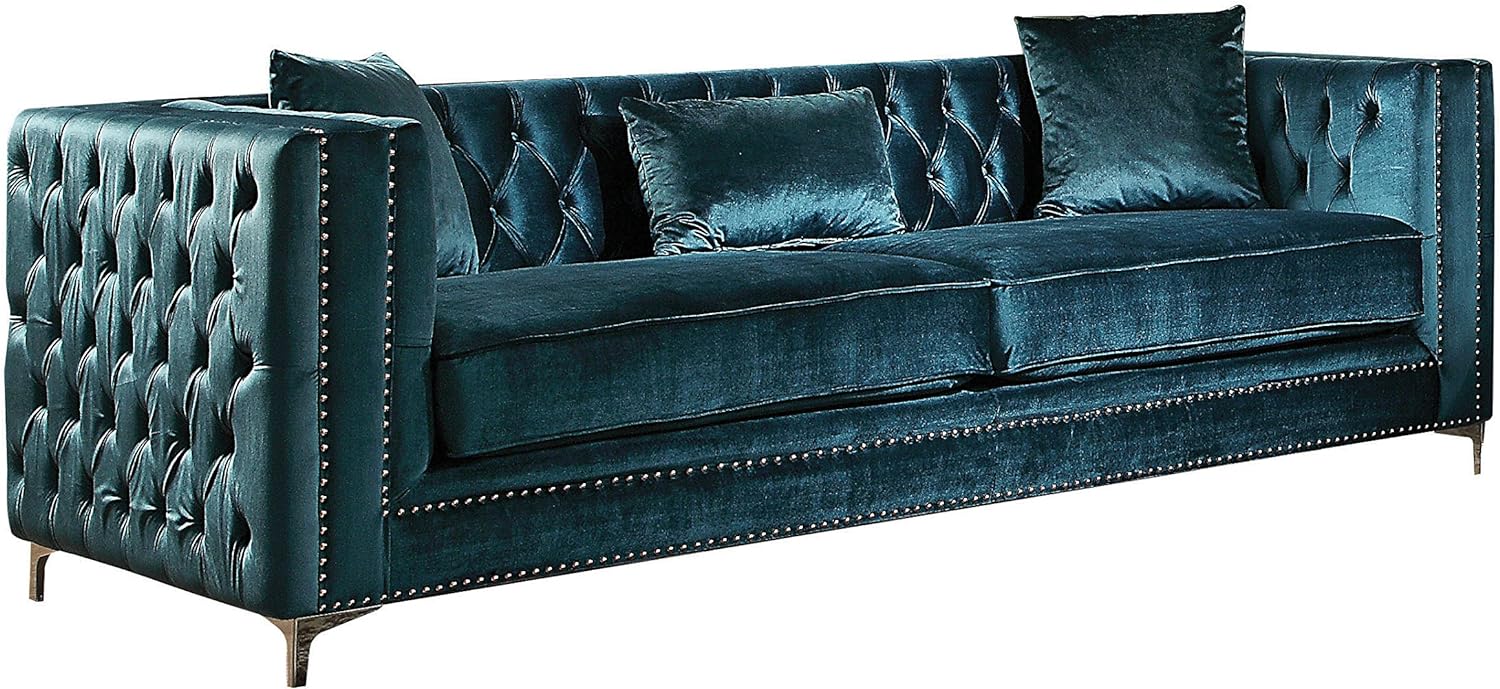 ACME Gillian Sofa w/3 Pillows - 52790 - Dark Teal Velvet