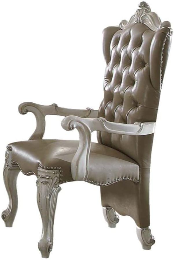 ACME FURNITURE Versailles Vintage Gray Faux Leather Arm Chair Set of 2