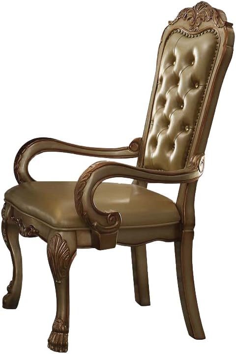 ACME Dresden Arm Chair (Set-2) - - Bone PU & Gold Patina