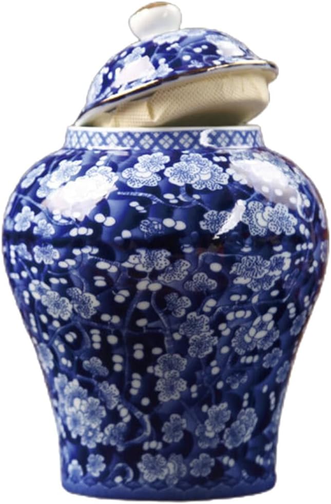 Zerodeko Cute Jar Blue and White Ceramic Ginger Jar, Ceramic Tea Jar With Lid, Ceramic Chinoiserie Decorative Jars for Home, Office,Bookshelf Blue and White Decor