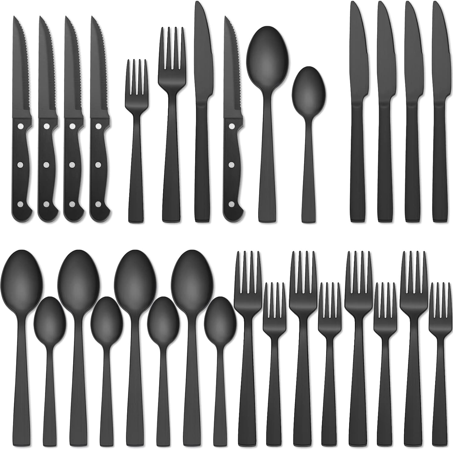 Black Silverware Set, Umit Chef 48Pcs Black Flatware Set with Steak Knives for 8, Food-Grade Stainless Steel Flatware Utensils Set, Cutlery Set for Home Kitchen and Restaurant