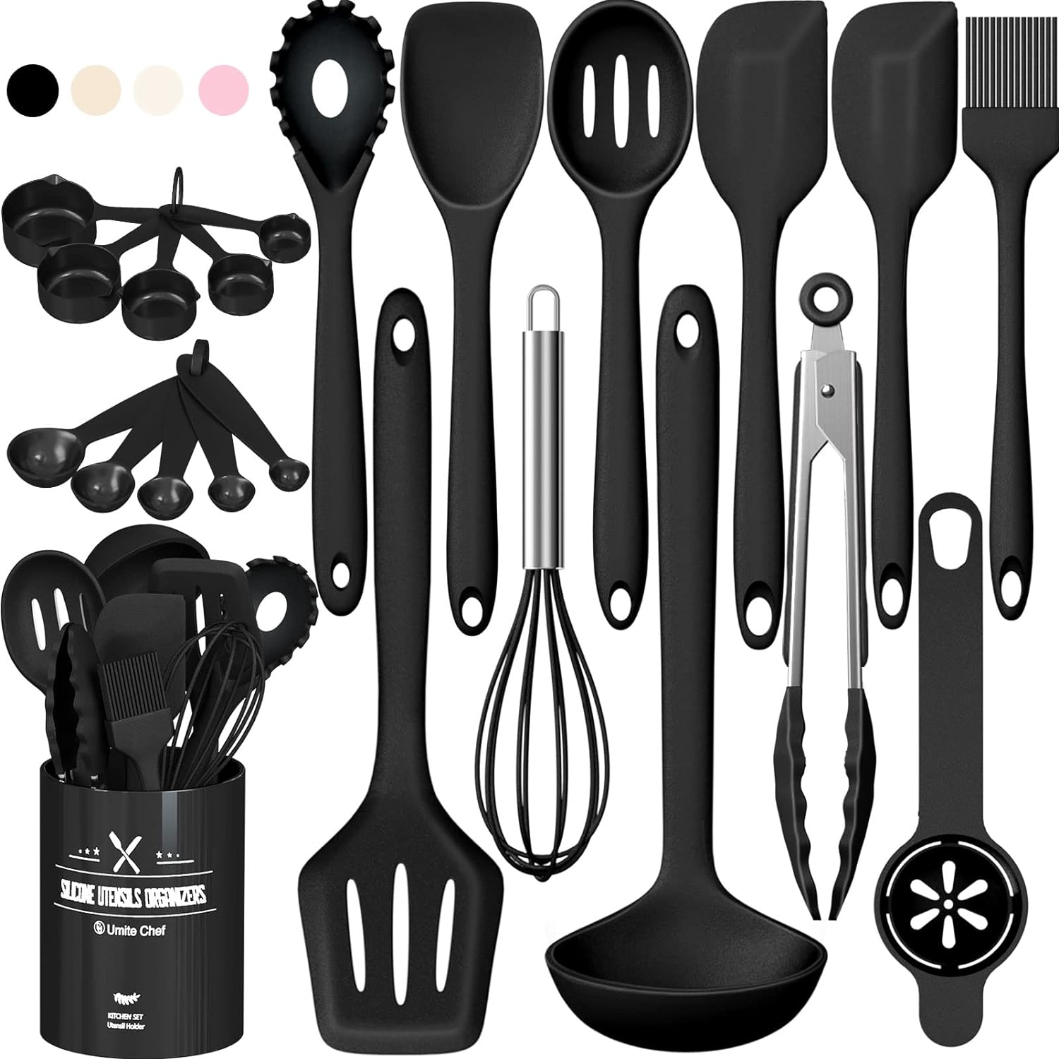 Silicone Kitchen Utensils Set, Umite Chef 22Pcs Cooking Utensils Spatula Set, Heat Resistant Non-Stick Silicone, Dishwasher Safe Cooking Gadgets Tools Set(Black)