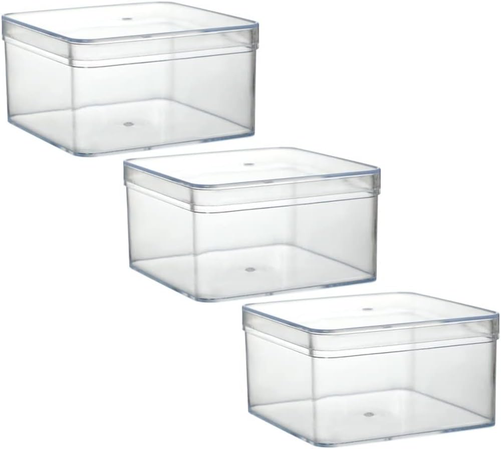 Zerodeko 3Pcs Clear Acrylic Storage Boxes with Lid, Plastic Cookie Storage Boxes Candy Container Transparent Biscuit Snack Packing Box Small Refrigerator Organizer Bins for Fruits Vegetable