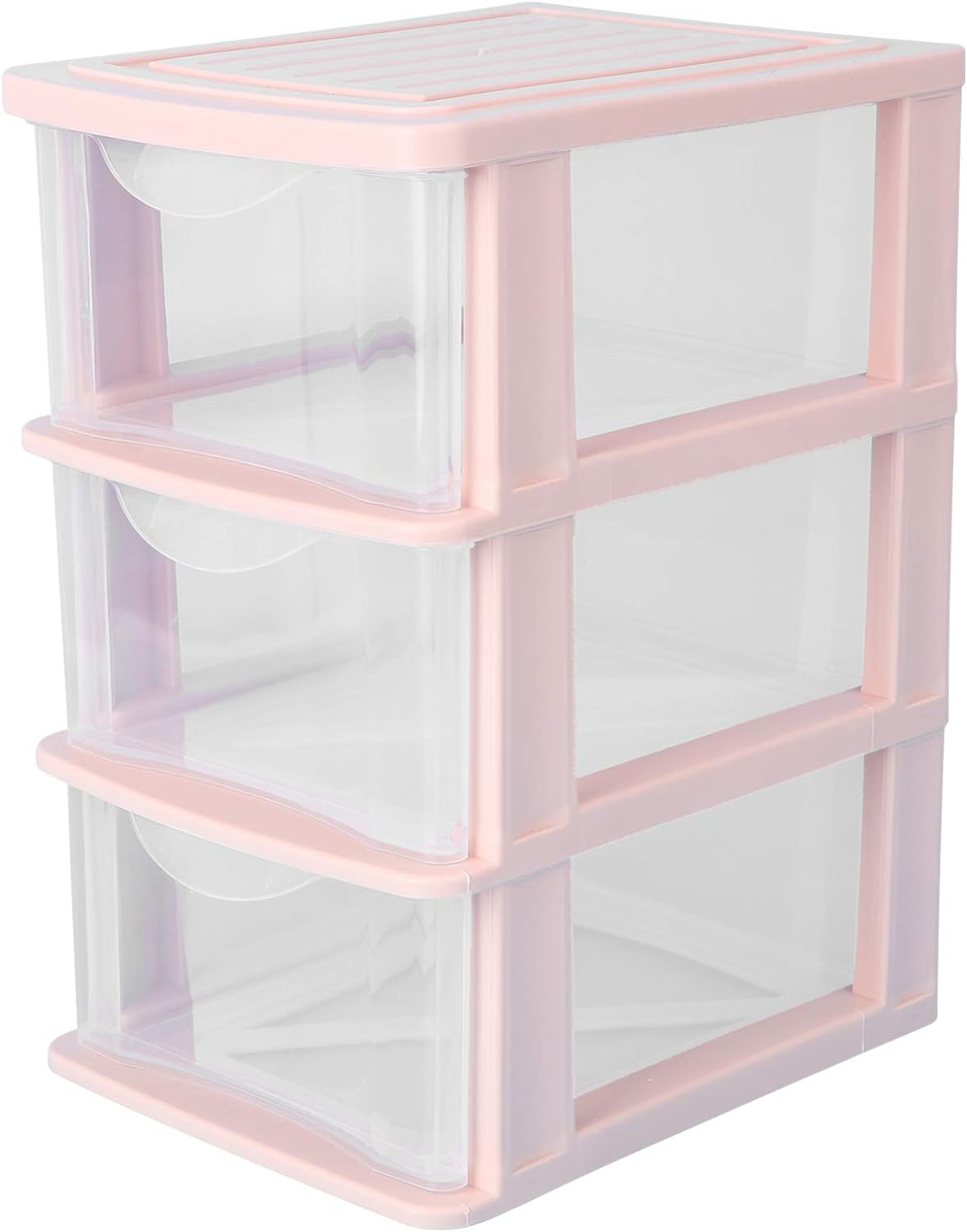 Desktop 3 Drawer Organizer, Transparent Plastic Drawer Storage Cabinet, Waterproof Storage Case Multilayer Storage Box for Home Office School (Pink)