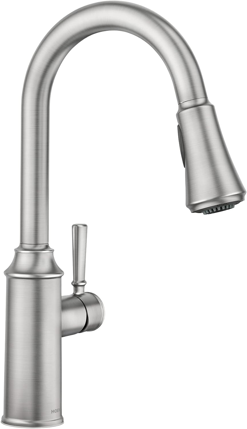 Moen Conneaut Spot Resist Stainless One-Handle High Arc Kitchen Sink Faucet with Power Boost for a Faster Clean, Kitchen Faucet with Pull Down Sprayer, 87801SRS