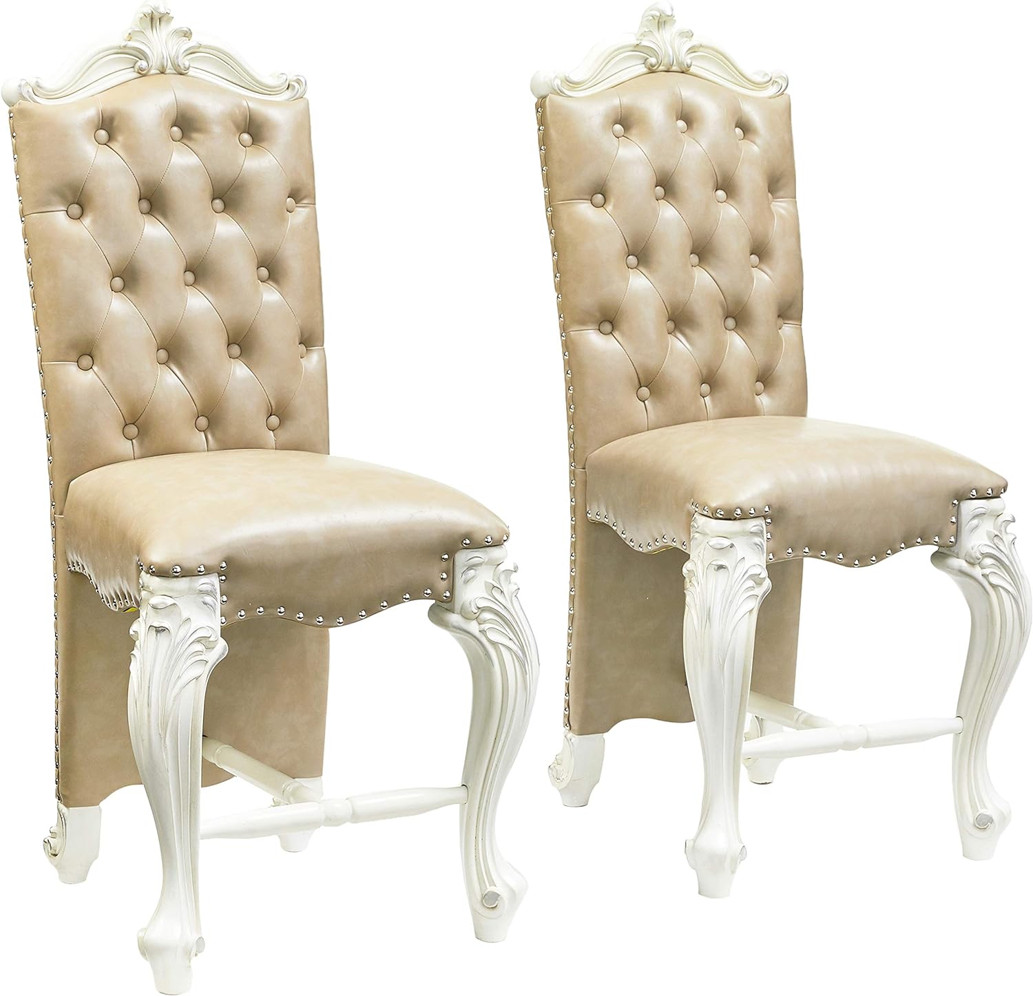 ACME Versailles Counter Height Chair (Set-2) - 61152 - Vintage Gray PU & Bone White