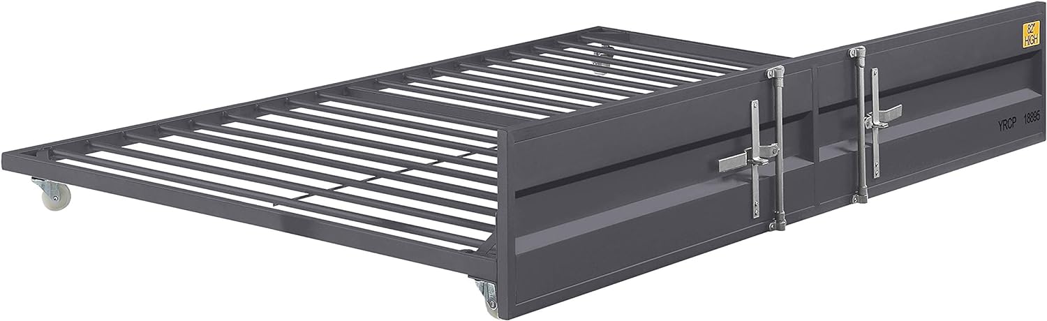 Acme Cargo Metal Cargo Container Style Twin Trundle with Casters in Gunmetal