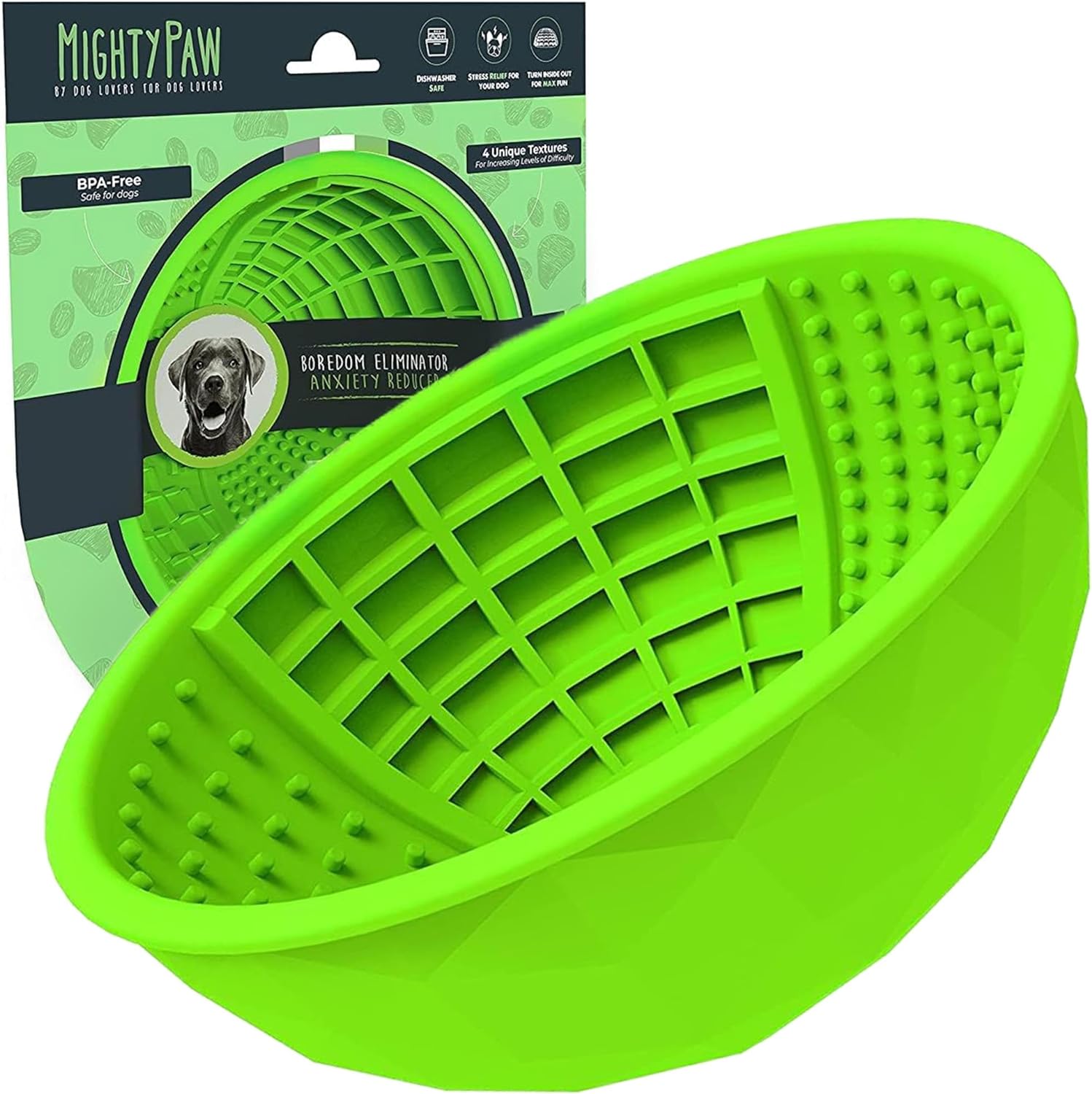 Mighty Paw Interactive Dog Lick Bowl, BPA-Free Silicone, Anxiety Relief, Dishwasher Safe, 2 Modes, 4 Textures, Dental Health