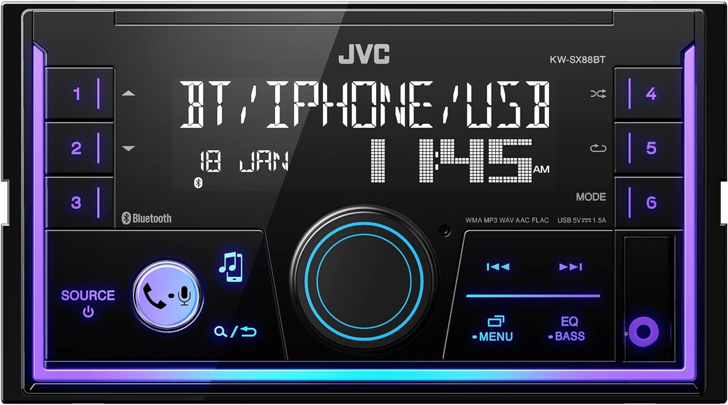 JVC KW-SX88BT Bluetooth Double Din Digital Media Car Stereo with Shallow Chassis, Variable Color Dsplay, Front USB and Aux, Powerful Amplifier, AM/FM Radio, Perfect OEM Replacement for Your Vehicle