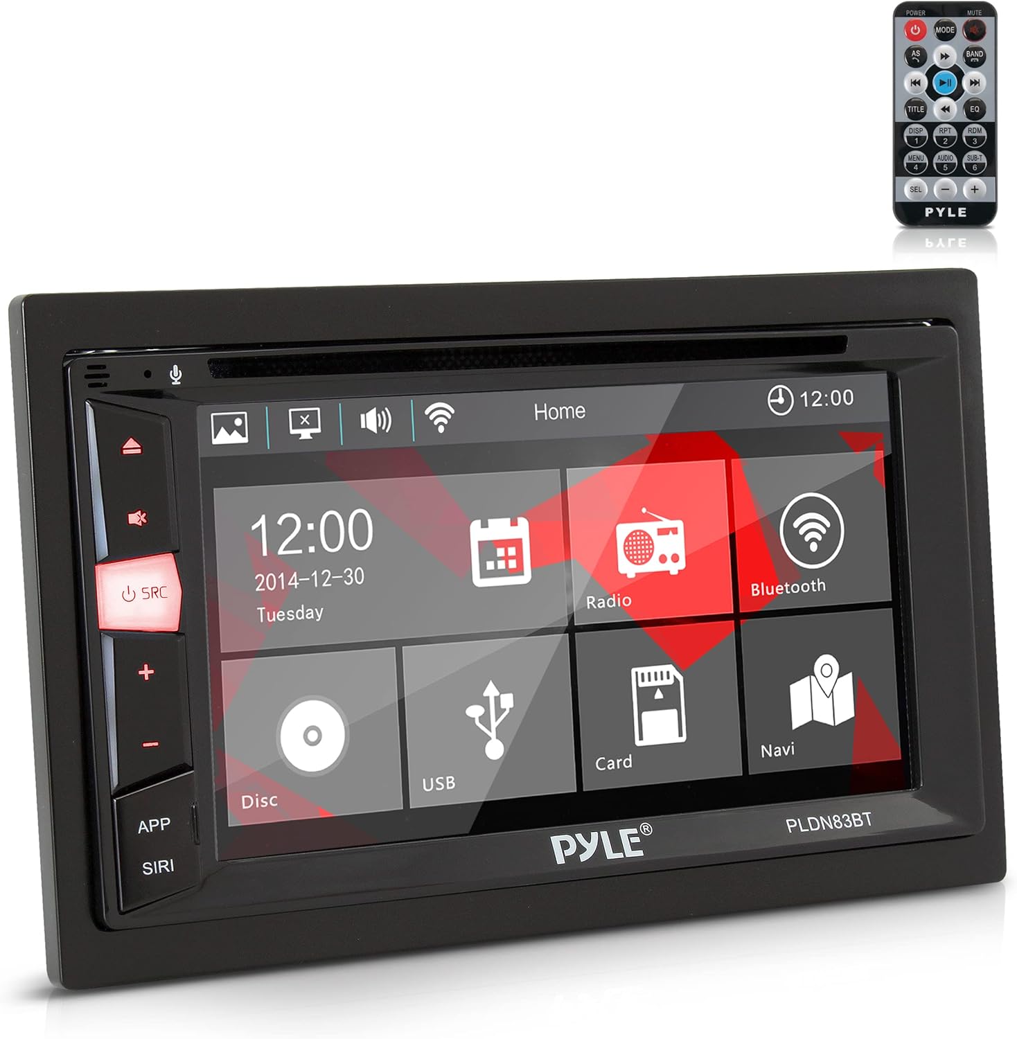 Pyle Double Din DVD Car Stereo Player Bluetooth in-Dash Car Stereo Touch Screen Receiver w/USB/SD, MP3, CD Player, AM FM Radio, Steering Wheel Feature, Hands-Free Call, Camera/Speaker Input-PLDN83BT