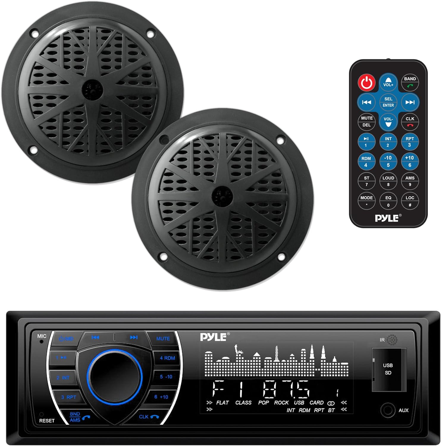 Pyle Marine Bluetooth Headunit with LCD, AM/FM Radio, and Waterproof Speakers