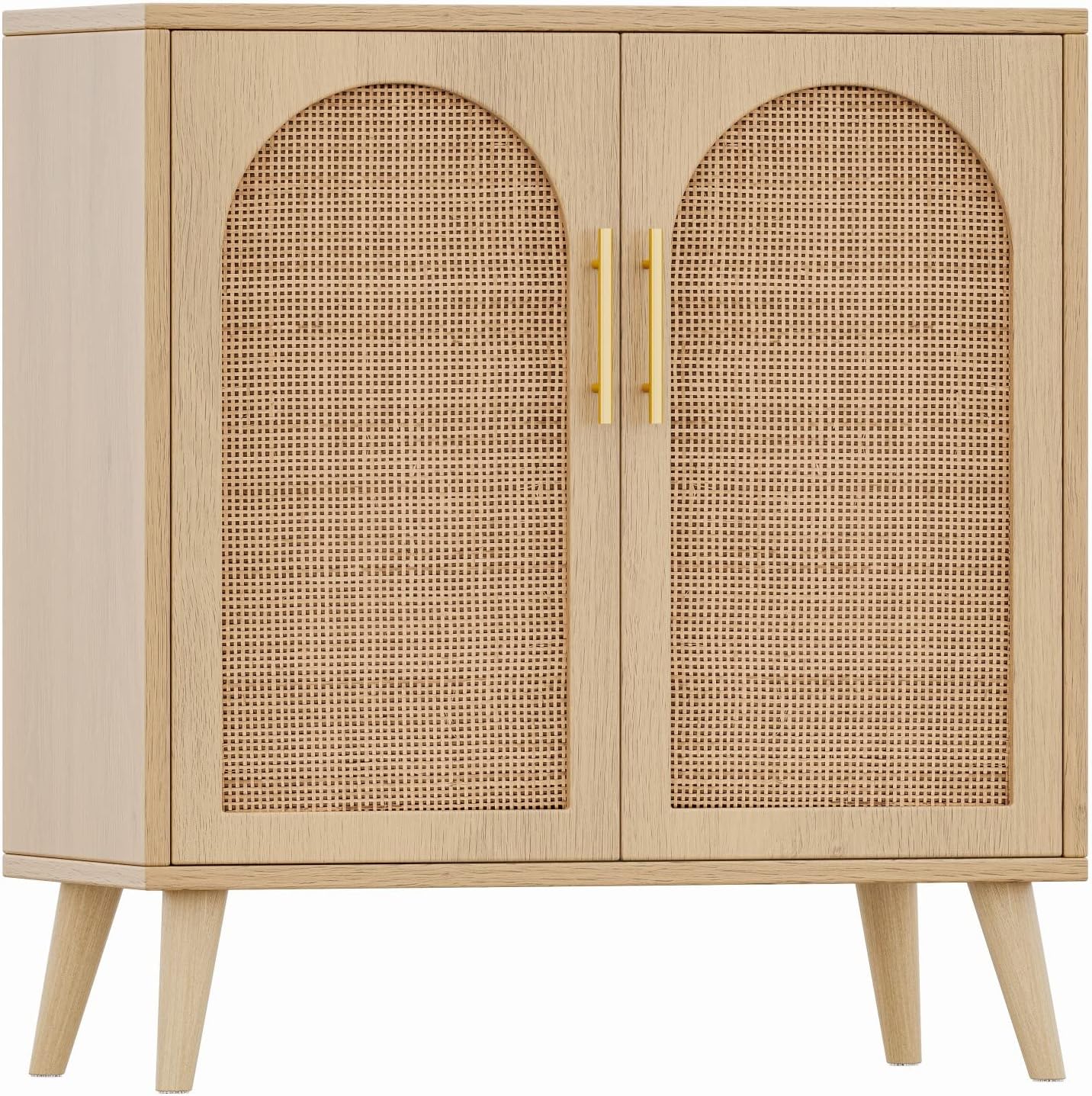 Rovaurx Rattan Storage Cabinet with Doors, Accent Bathroom Floor Cabinet, Modern Sideboard Buffet Cabinet for Living Room, Entryway, Dining Room and Kitchen, Natural BMGZ108M