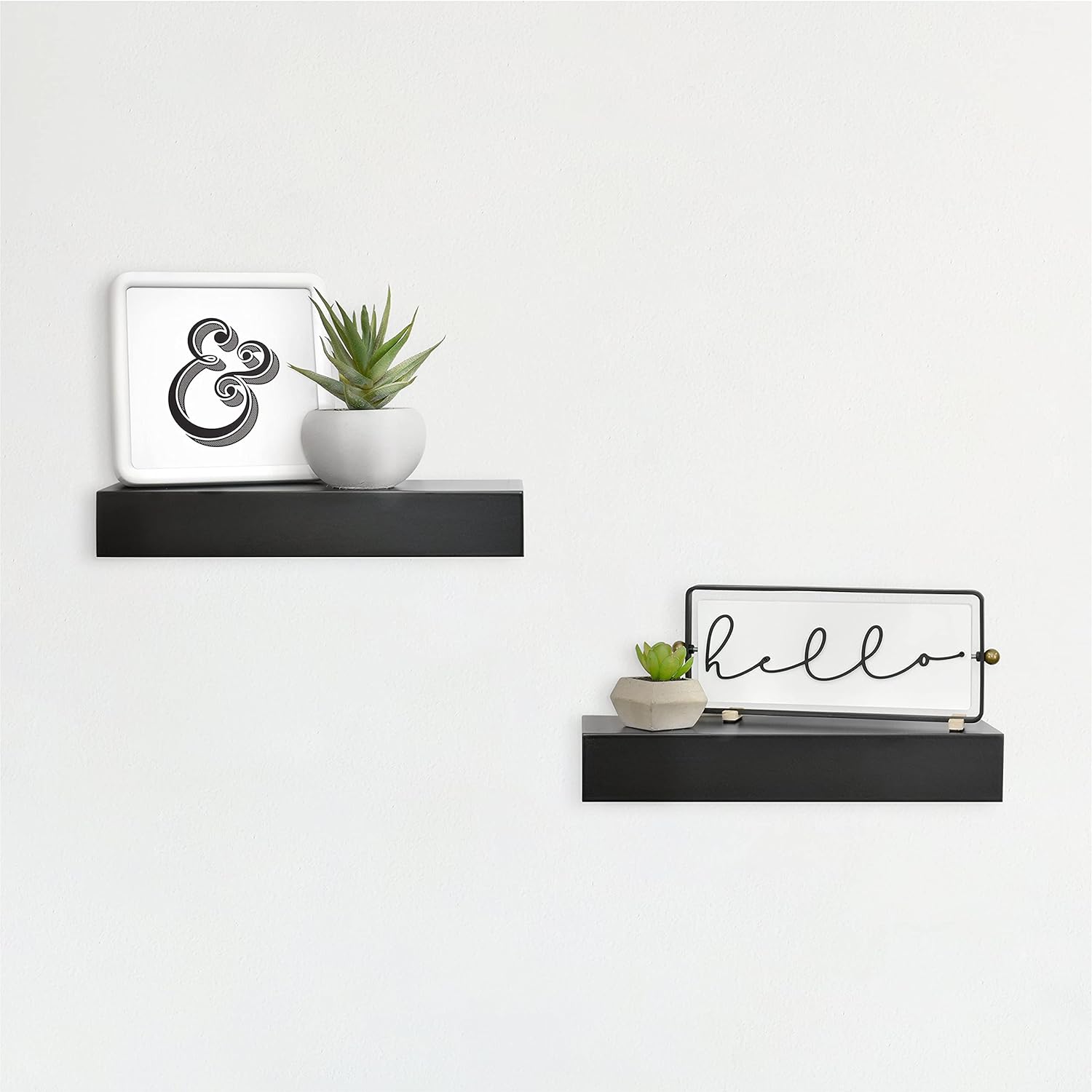 MCS Floating Shelf, Room Decor Wooden Shelf, Black, 12 x 4 Inch, Set of 2