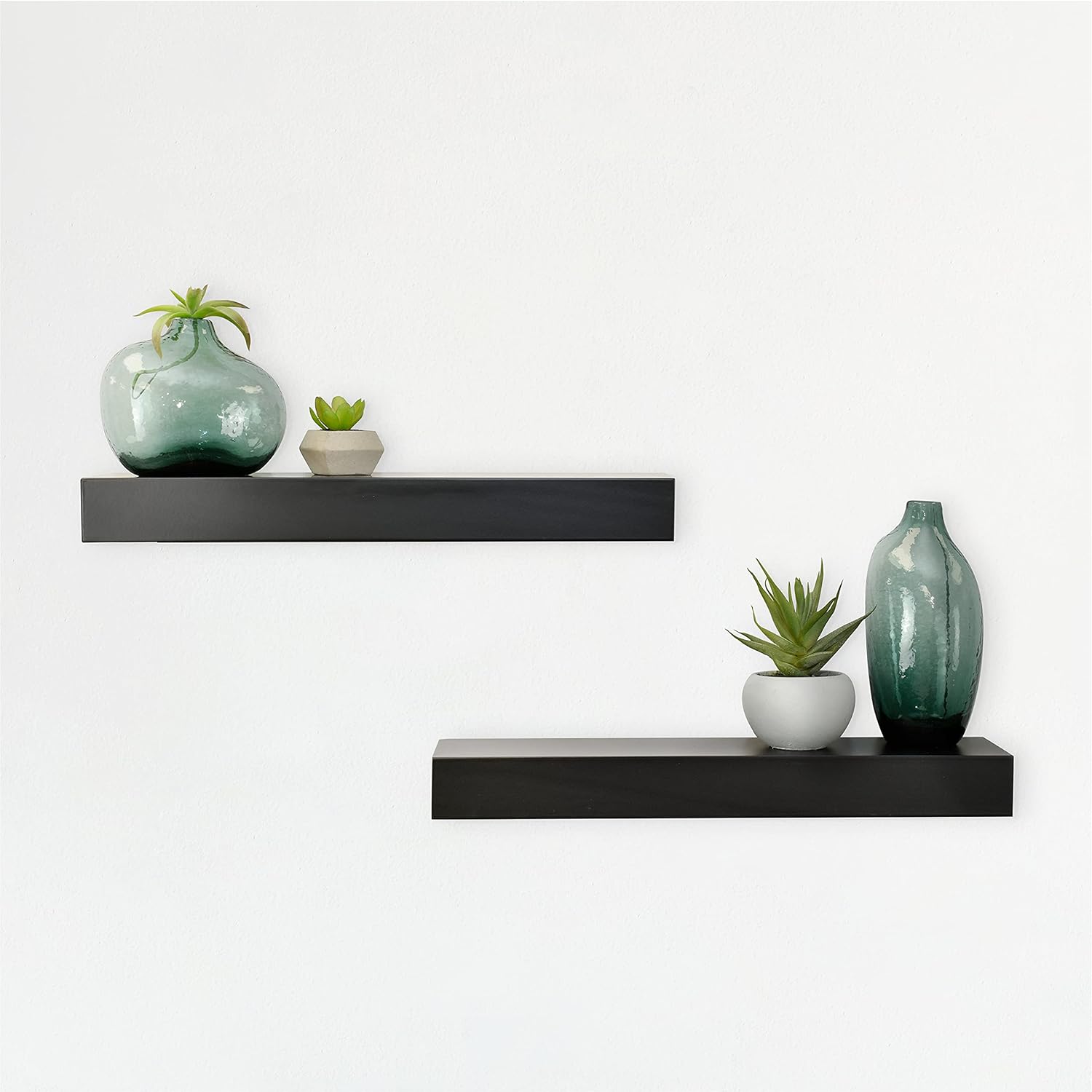 MCS Floating Shelf, Room Decor Wooden Shelf, Black, 18 x 4 Inch, Set of 2