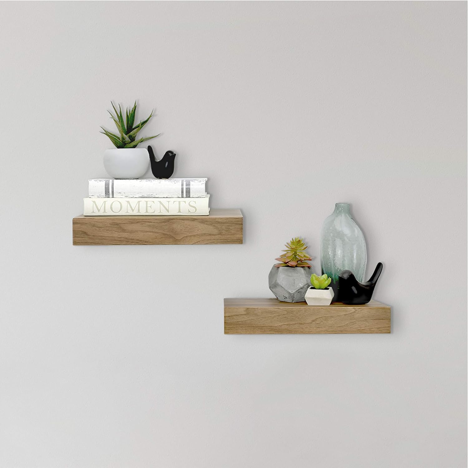 MCS Floating Shelf, Room Decor Wooden Shelf, Walnut Woodgrain, 12 x 8 Inch, Set of 2