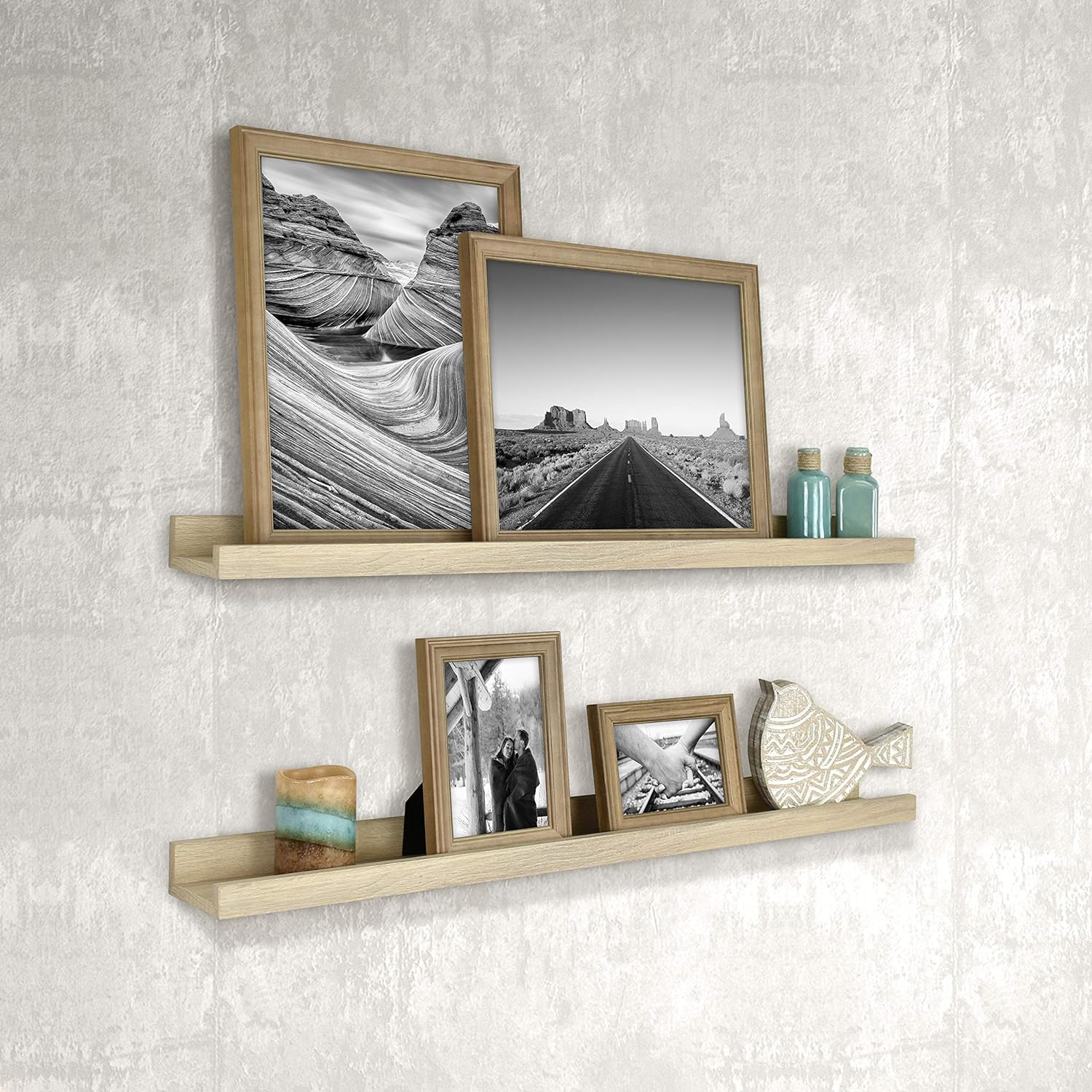 MCS Picture Ledge Shelf, Room Decor Floating Shelf, Natural Woodgrain, 35 Inch, Set of 2