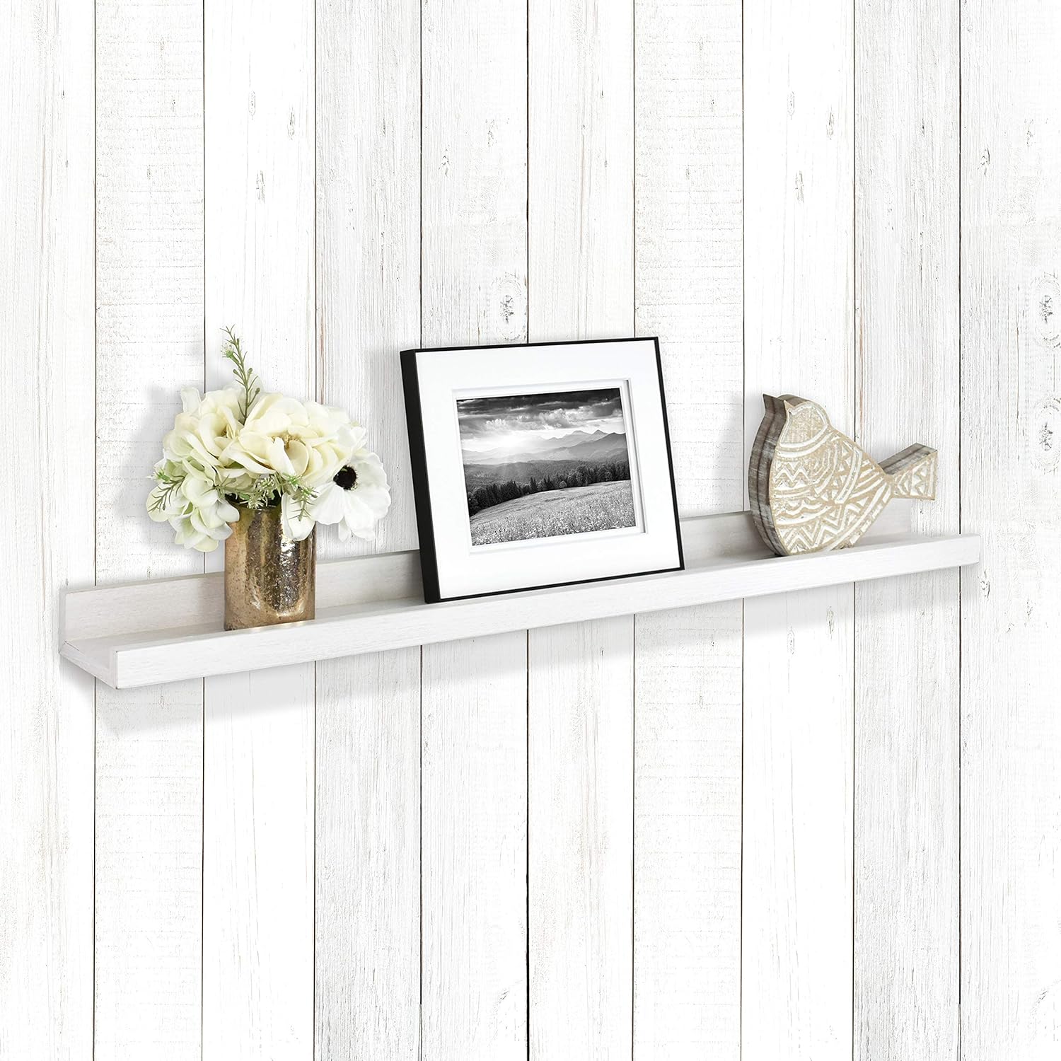 MCS Picture Ledge Shelf, Room Decor Floating Shelf, White Woodgrain, 35 Inch