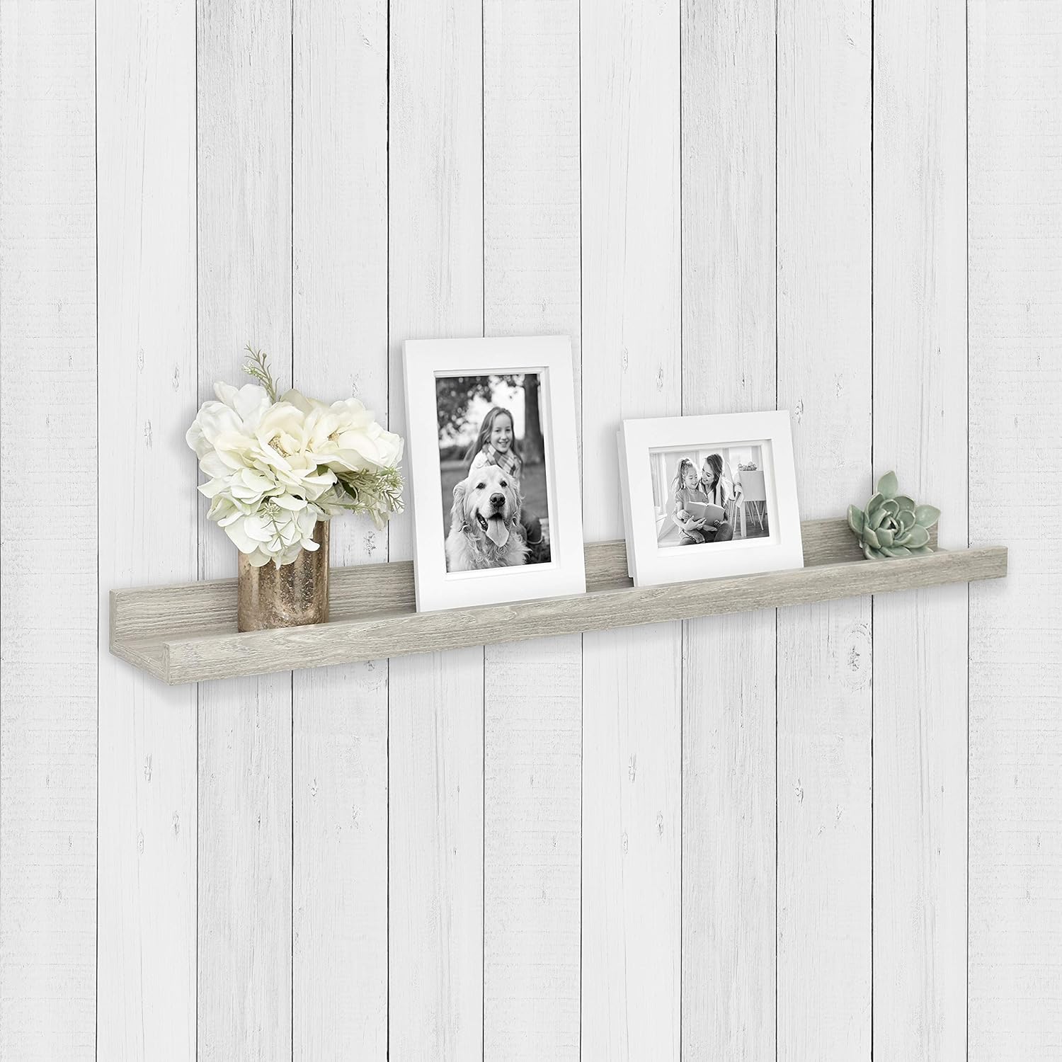 MCS Picture Ledge Shelf, Room Decor Floating Shelf, Gray Woodgrain, 35 Inch