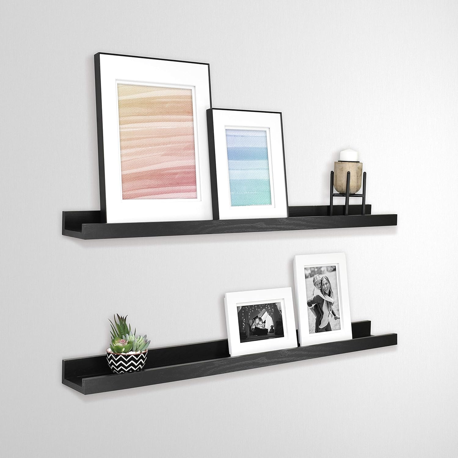 MCS Picture Ledge Shelf, Room Decor Floating Shelf, Black Woodgrain, 35 Inch, Set of 2