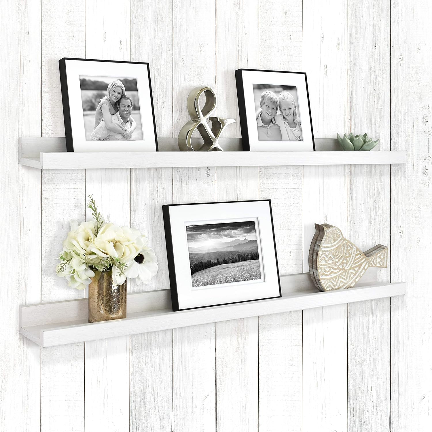 MCS Picture Ledge Shelf, Room Decor Floating Shelf, White Woodgrain, 35 Inch, Set of 2