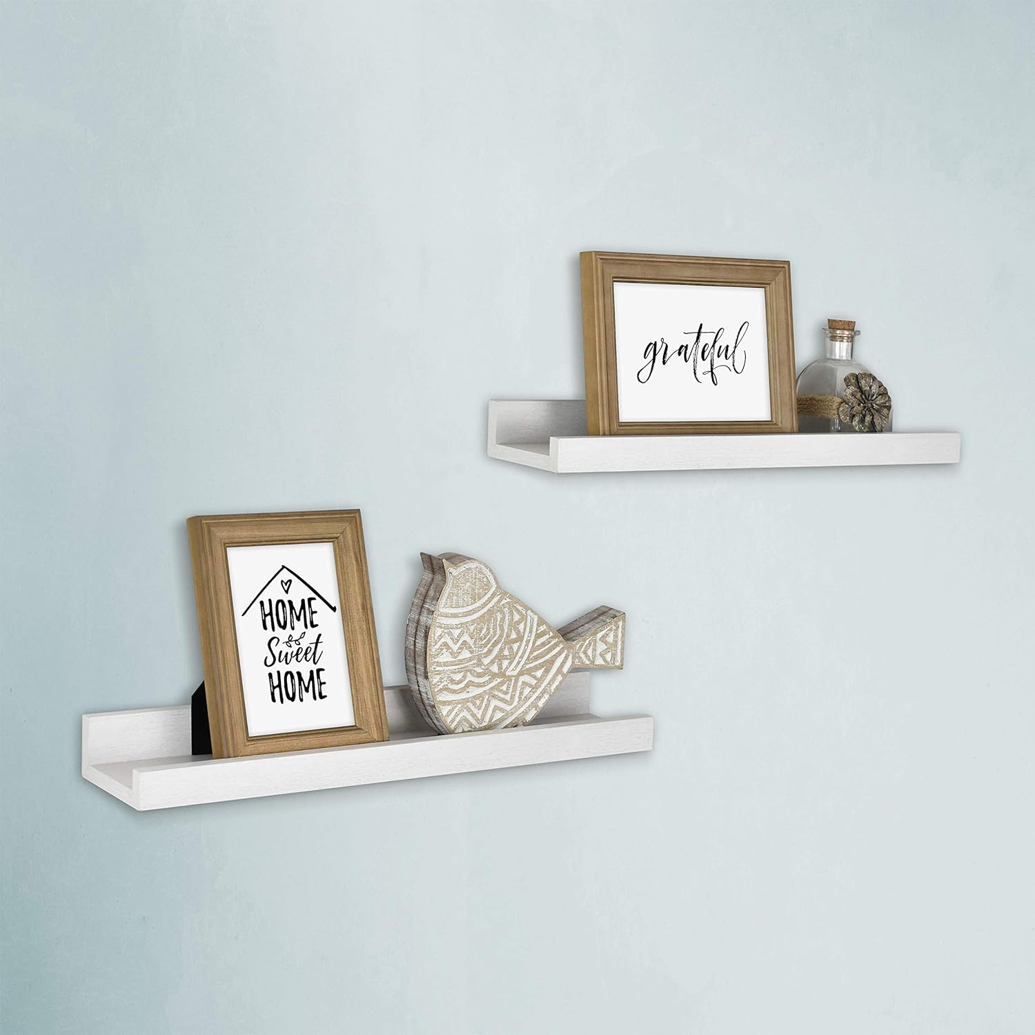 MCS Picture Ledge Shelf, Room Decor Floating Shelf, White Woodgrain, 18 Inch, Set of 2