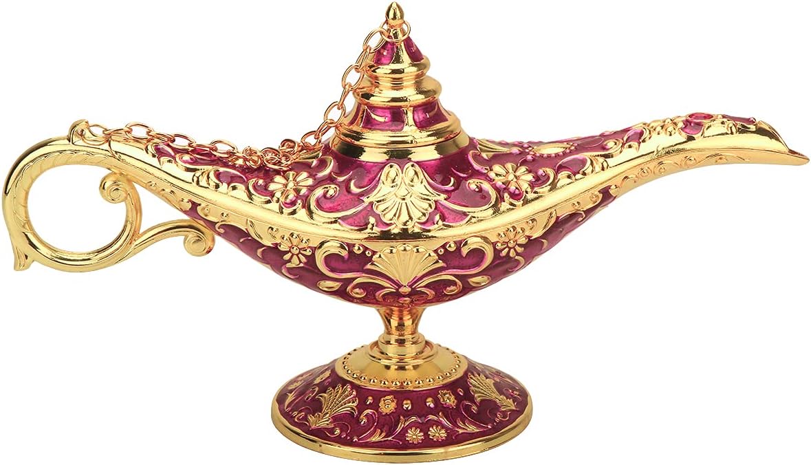 Legend Aladdin Lamp Magic Genie Wishing Light, Classic Arabian Nights Costume Props Lamp Table Decor for Home Wedding Party Halloween Birthday Beautiful Gift Toy for Women Girl (Purple & Gold)