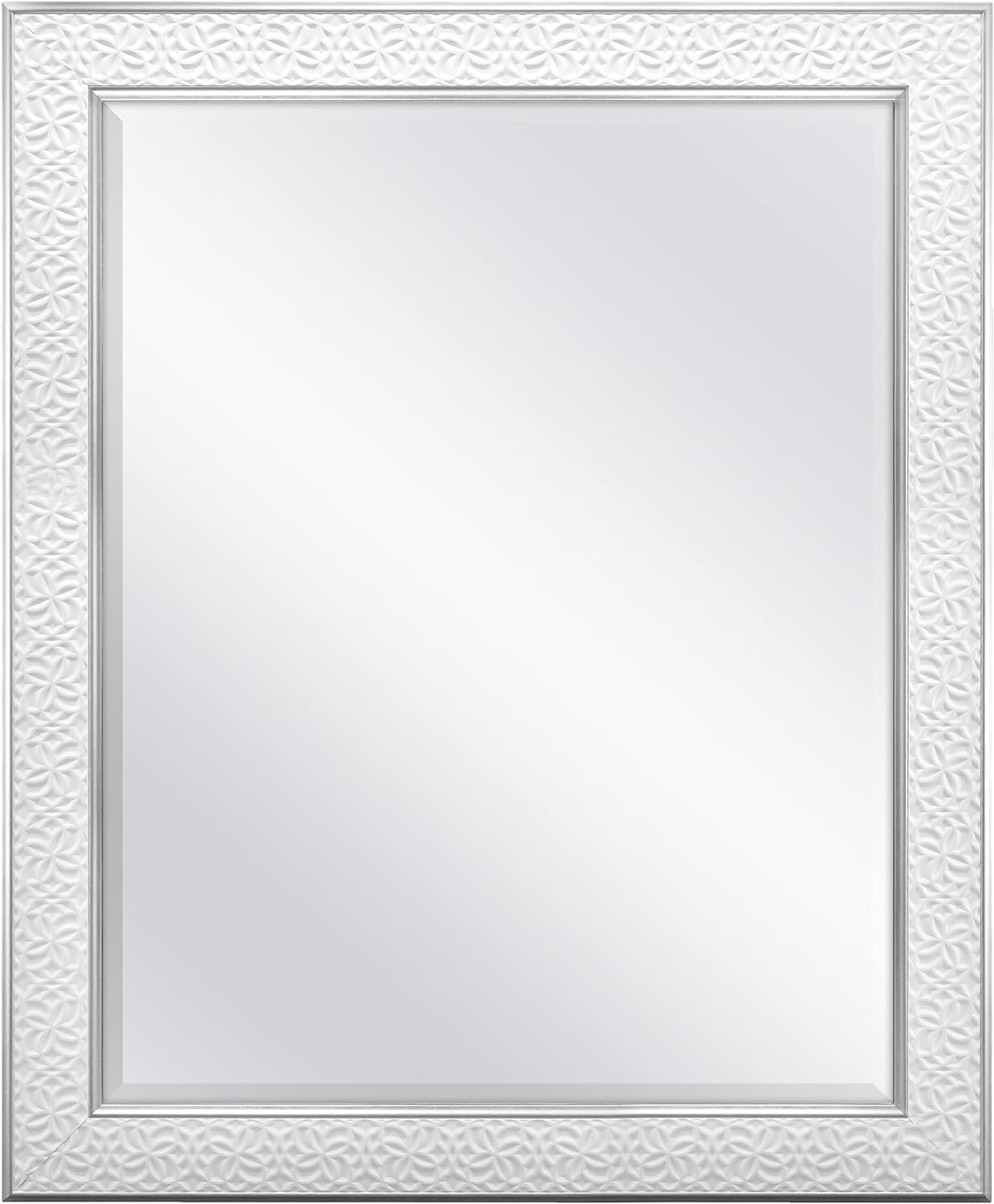 MCS Nordic Blossom Large Wall Mirror, Modern Rectangle Mirror Home Decor for Living Room, Bedroom, or Bathroom, 27 by 33 Inch, White