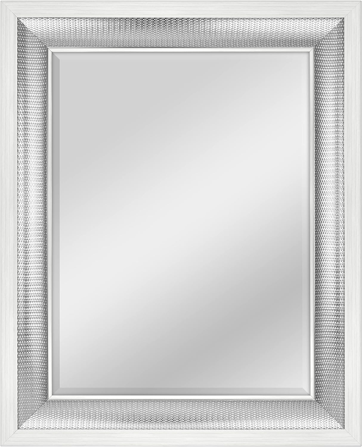 MCS Large Wall Mirror, Modern Rectangle Mirror Home Decor for Living Room, Bedroom, or Bathroom, 24.5 by 30.5 Inch, White/Woven Silver