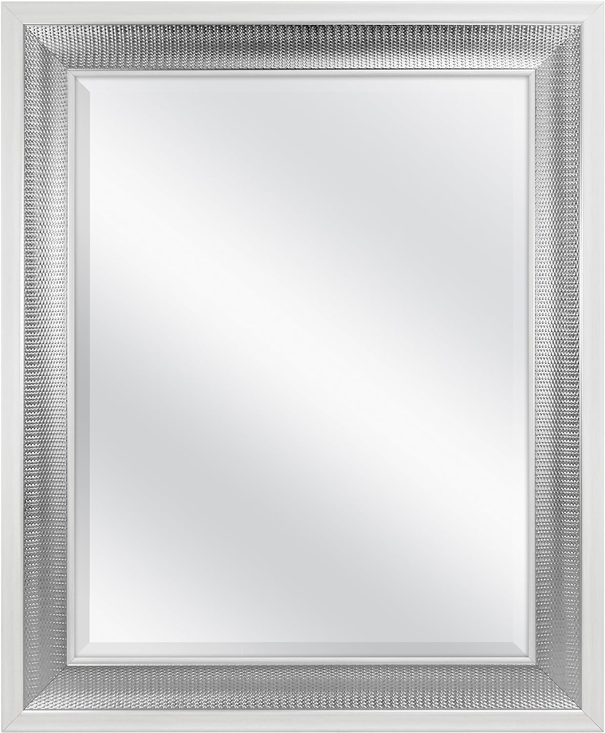 MCS Large Wall Mirror, Modern Rectangle Mirror Home Decor for Living Room, Bedroom, or Bathroom, 28.5 by 34.5 Inch, White/Woven Silver