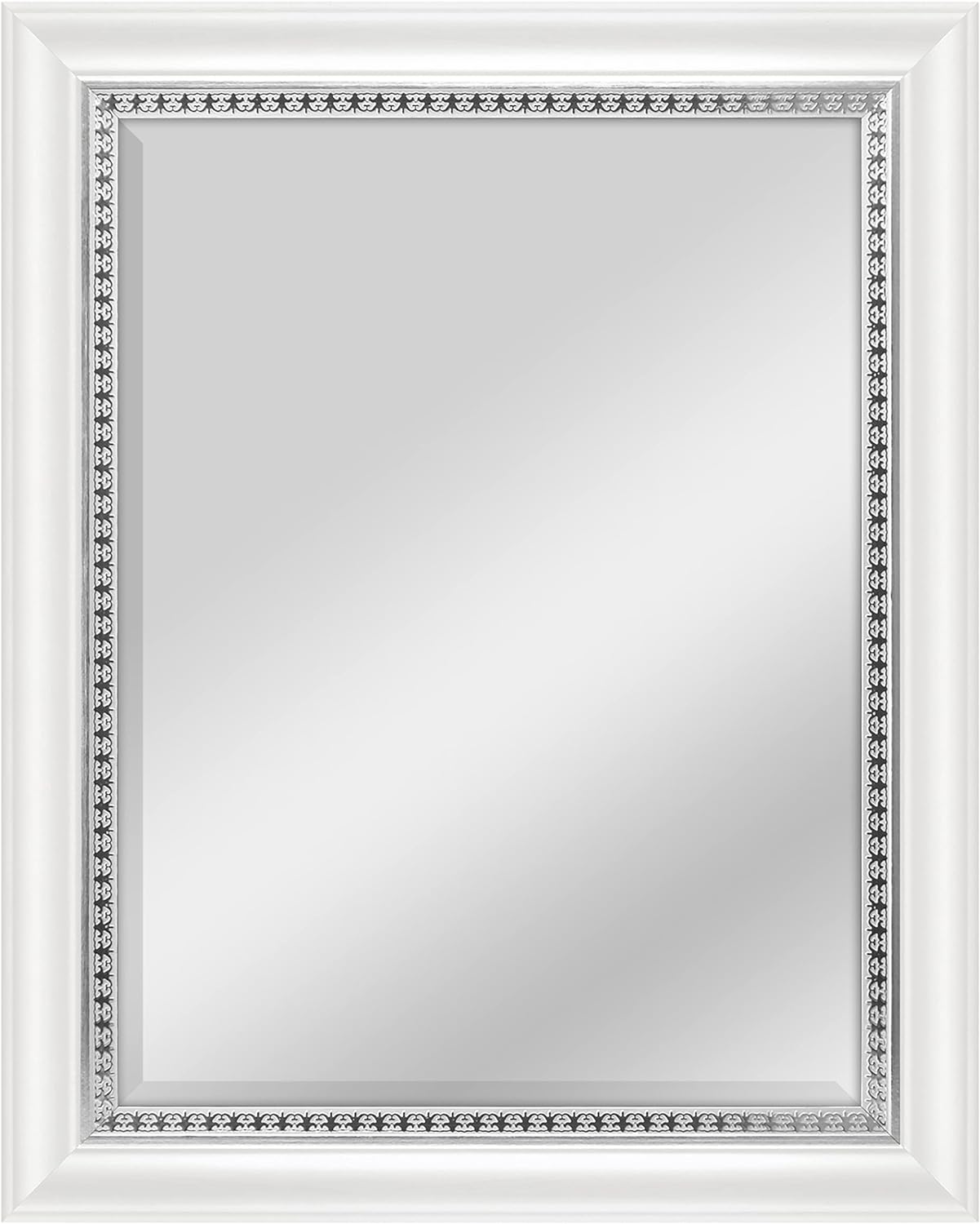 MCS 18x24 Inch Embossed Accent Wall Mirror, 23x29 Inch Overall Size, White Wood Grain with Silver Trim Finish