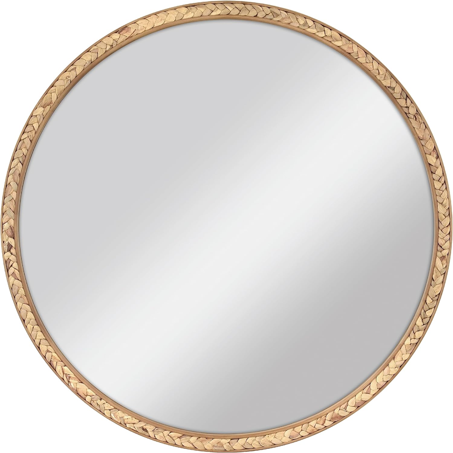 MCS Natural Wood Seagrass Wall Mirror, 30 Inch Round Mirror, Natural Wood Grain