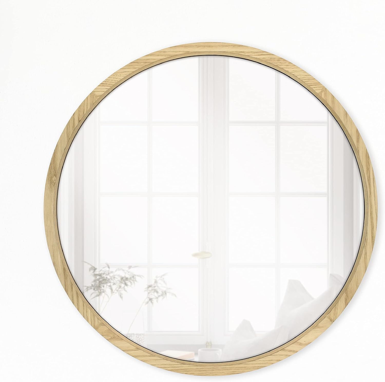 MCS Master & Co. Luna Round Wall Mirror, Minimalist Home Decor Circle Mirror for Living Room, Bedroom, or Bathroom, 26 Inch, Natural Wood Grain