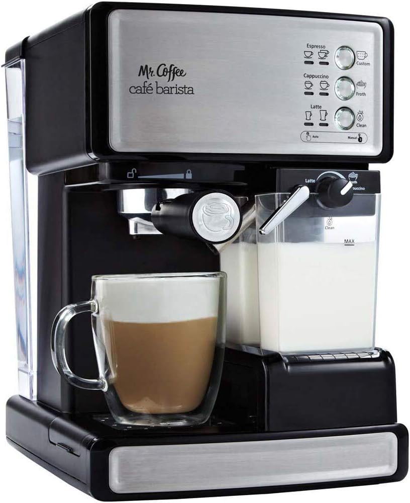 Mr. Coffee Espresso and Cappuccino Machine, Programmable Coffee Maker with Automatic Milk Frother and 15-Bar Pump, Stainless Steel