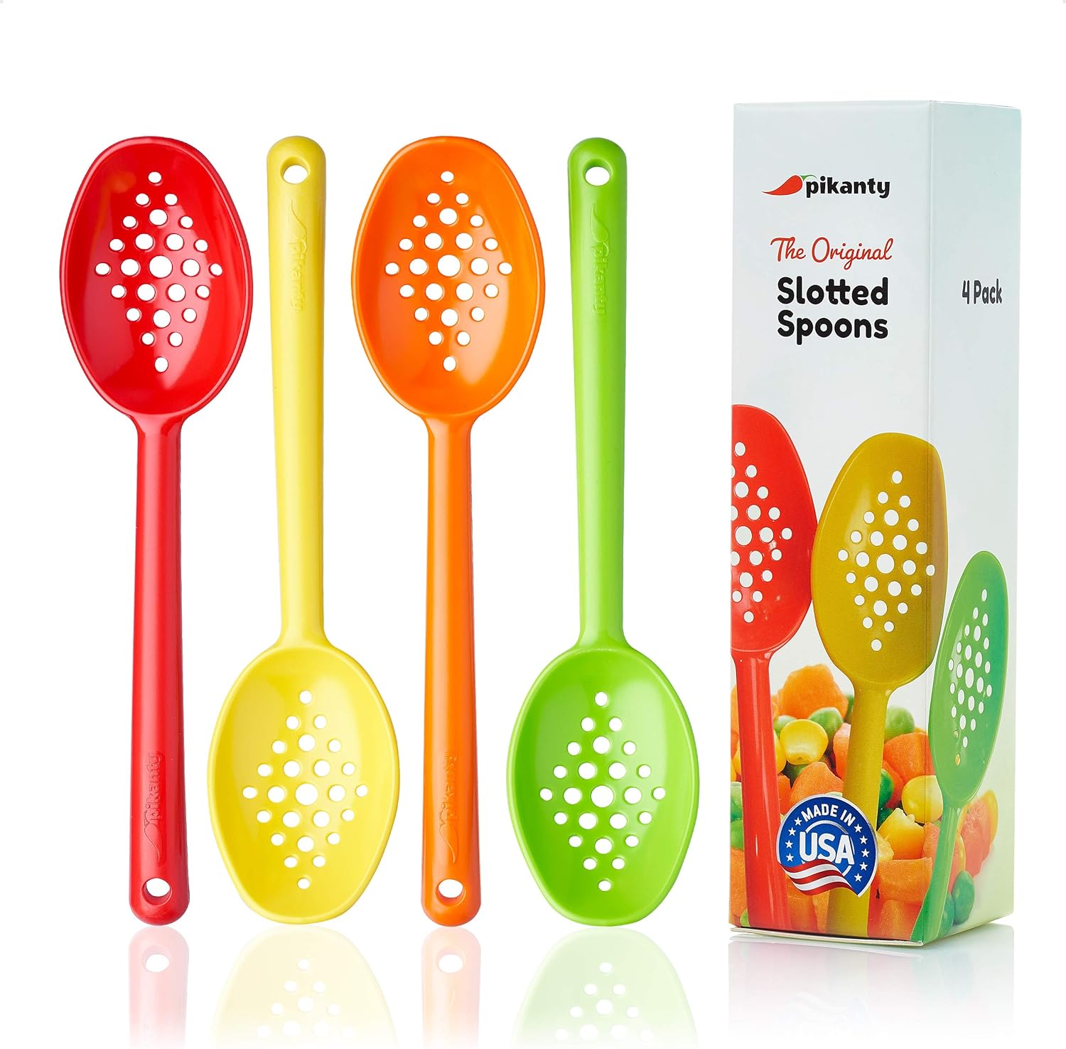 7-Inch Slotted Serving Spoons (Pack of 4) - Perfect for Olives, Pickles & Condiments | Sturdy & Versatile | Made in USA